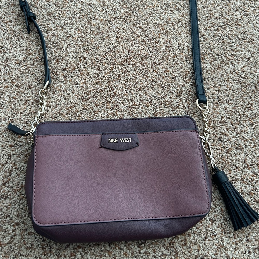 Nine West Plum Crossbody Bag Purple Leather Tassel Adjustable Strap - Picture 5 of 13